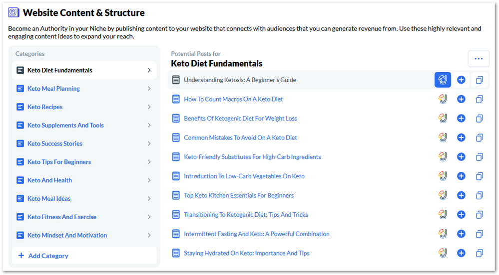 Website content & structure in Hubs on Wealthy Affiliate